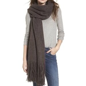 New Free People Kolby Brushed Dark Gray Scarf Blanket Fringe Retail $48 Soft